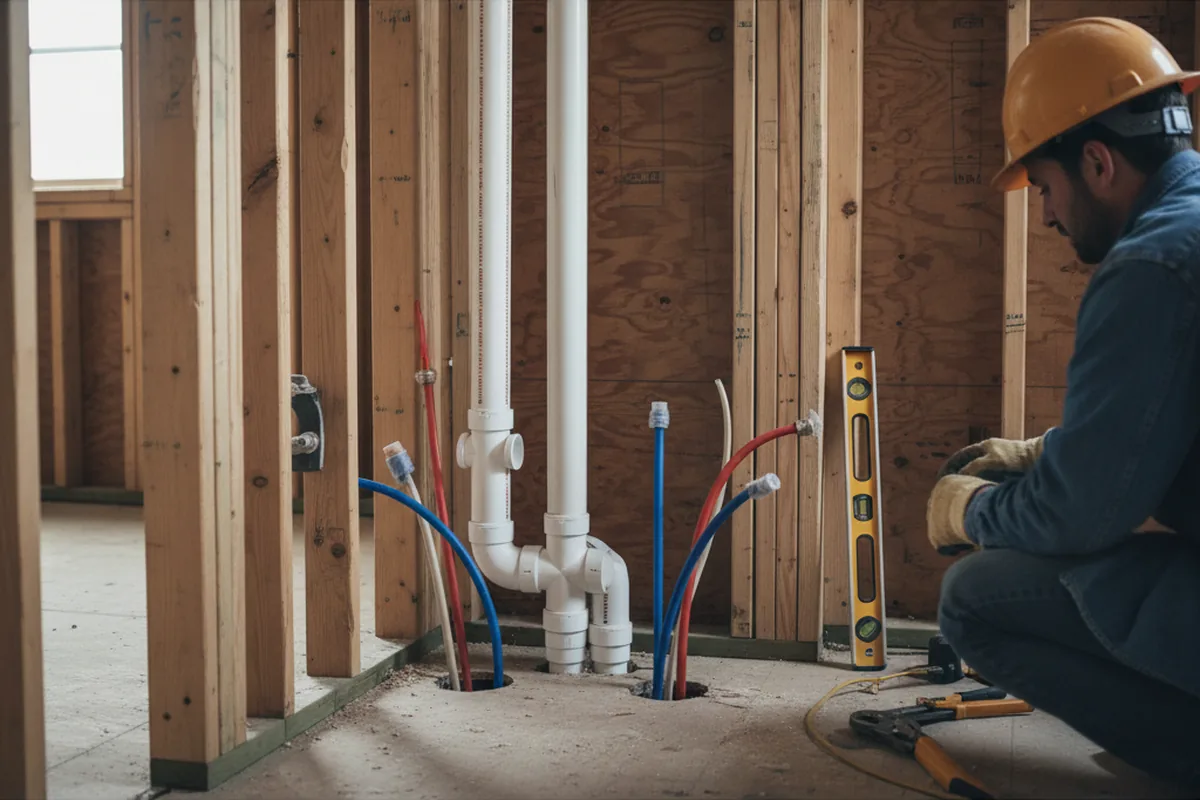 Drain and supply rough-in during Garbage Disposal Repair in Foster