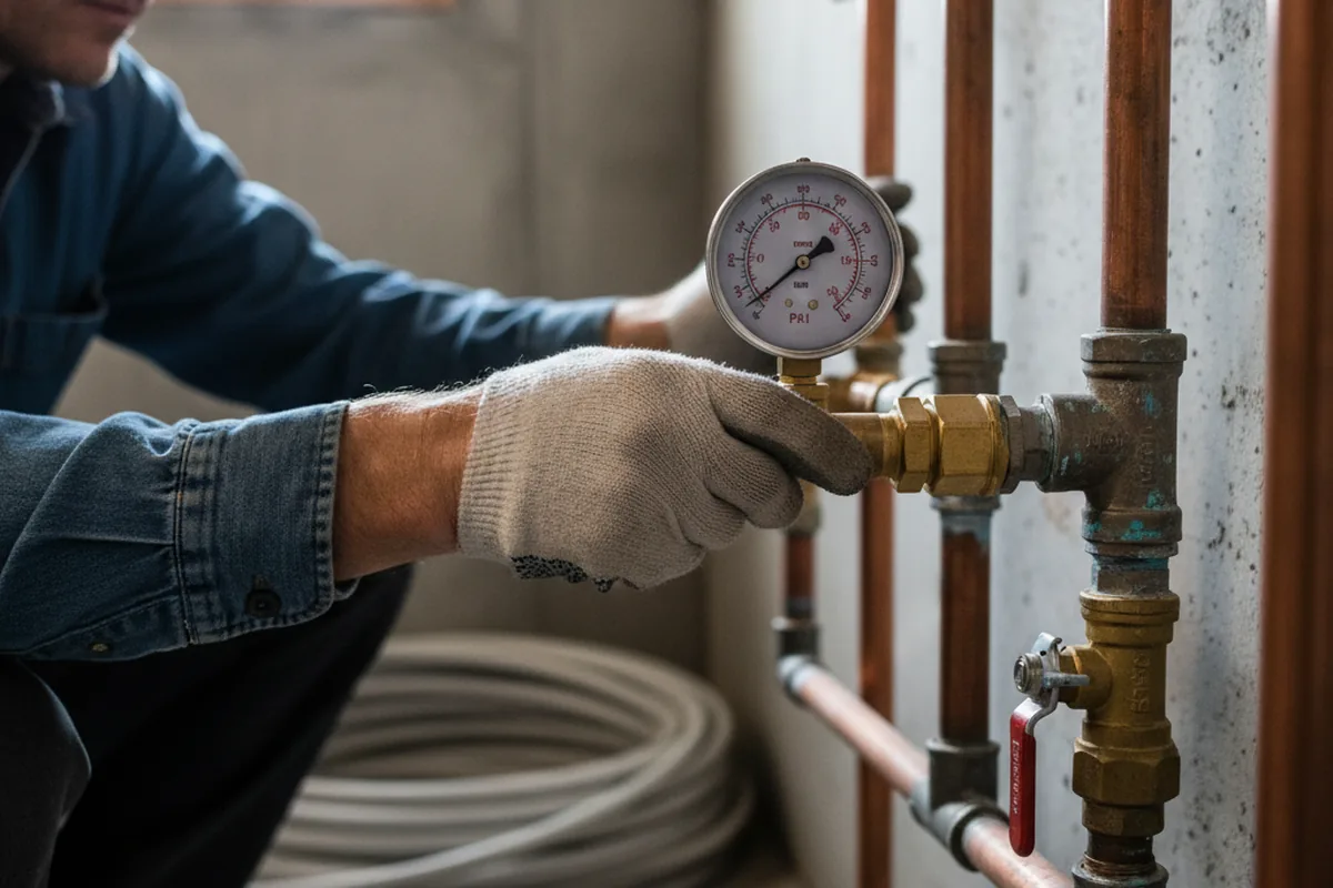Pressure testing a repaired line during Water Line Repair in Foster